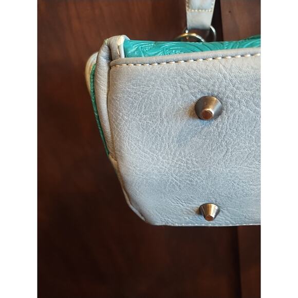 Montana West Studded Conceal Faux Leather Satchel Shoulder Handbag Turquoise Bag - Picture 10 of 11
